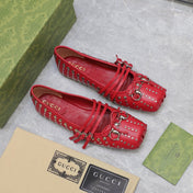 GG HORSEBIT BALLET FLAT RED HORIZONTAL STRAPS LAMBSKIN