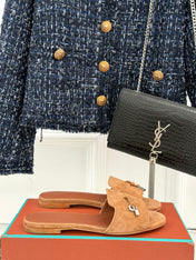 FLAT SANDALS IN BROWN SUEDE AND LAMBSKIN