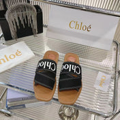 WOODY MULE IN BLACK DENIM WITH WHITE LOGO