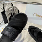 MILA FLAT SLIDES 5 CM IN BLACK CALFSKIN AND RE-NYLON