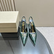 ANGELINA 10 CM SLINGBACK IN GREEN FOREST CROCODILE PATTERN CALFSKIN