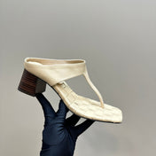 MARELLA THONG IN BISQUE BEIGE LEATHER WITH SIGNATURE INTRECCIATO INSOLE 55 MM