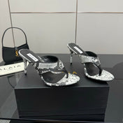 ALAIA HEELED THONG 25S IN WHITE AND BLACK LAMBSKIN SNAKE-EMBOSSED