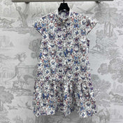 CD Short Dress White Cotton Muslin with Multicolor Motif