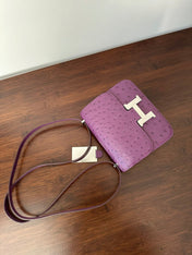 CONSTANCE 18 PURPLE OSTRICH SILVER HARDWARE