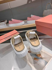 MIUMIU 26S SNEAKER MULES 45MM IN OLIVE GREEN MESH