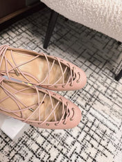 CHLOÉ 26S LACE-UP HEELS 60 MM IN NUDE PINK CALFSKIN