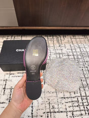 SLIPPERS IN LILAC PURPLE SATIN MIX CALFSKIN