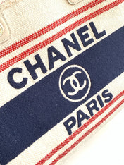 SHOPPING BAG 34 IN WHITE RED AND NAVY BLUE CANVAS