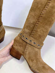 CELINE 25S BULKY LACED UP BOOTS 45MM IN BROWN SUEDE