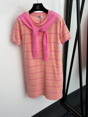 CHANEL 26S STRIPED KNIT SHORT-SLEEVE DRESS 1371