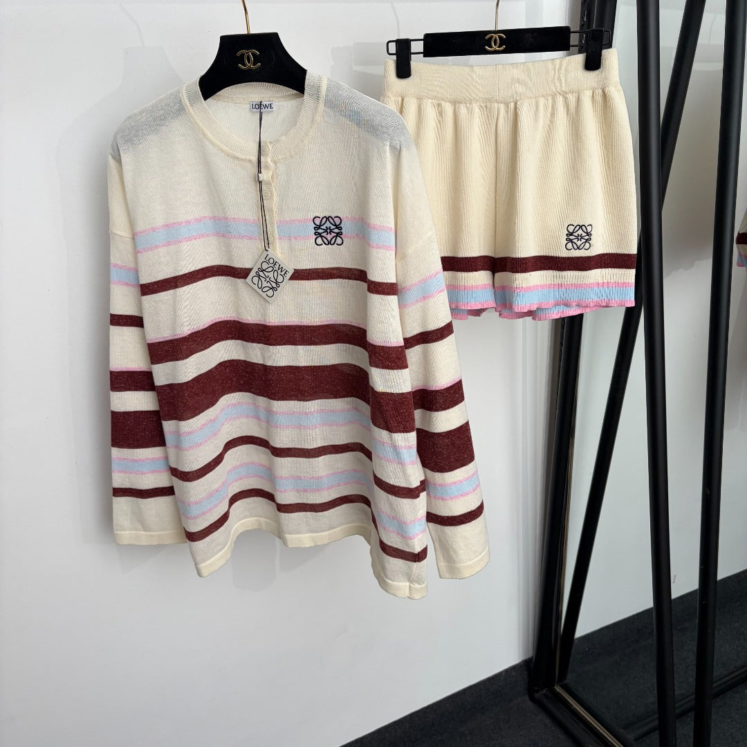 LOEWE 26S STRIPED KNIT CARDIGAN AND SHORTS SET 557