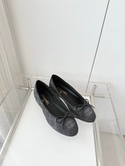 CHANEL 26S BALLET FLATS IN GREY DENIM WITH BOW