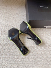 HIGH HEEL SLIDES IN TEA GREEN VELVET