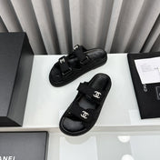 dad sandals black textile mules