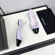 SLINGBACK LIGHT BLUE TWEED AND BLACK CALFSKIN