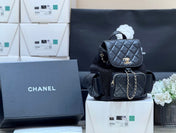 MESH DRAWSTRING BACKPACK 25 IN BLACK CALFSKIN GOLD-TONE METAL