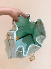 CHANEL 25S HANDBAG IN PALE CYAN 40 GRAINED CALFSKIN GOLD HARDWARE