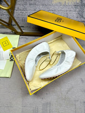 FENDI FILO BALLET IN WHITE LAMBSKIN WITH GOLD HARDWARE