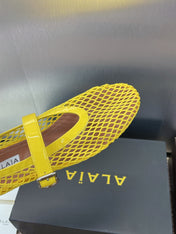ALAIA MARY JANE FLAT 25S IN YELLOW MESH CALFSKIN