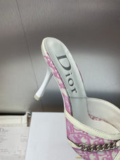 DIOR 25S HIGH HEELS PUNK 85MM IN PINK WHITE CALFSKIN AND CANVAS