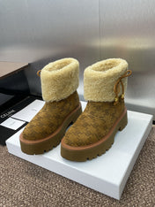 CELINE 26S ANKLE BOOTS 45 MM IN BROWN SUEDE AND BEIGE WOOL