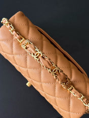CHANEL 25S FLAP BAG 20 CM IN LIGHT BROWN CAVIAR LEATHER WITH GOLD HARDWARE