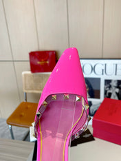 ROCKSTUD CAGED SLINGBACKS 5 CM IN DEEP PINK CALFSKIN