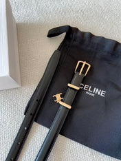 CELINE 25S BELT 18MM IN BLACK ELEGANT CHARM TAURILLON GOLD HARDWARE 585792