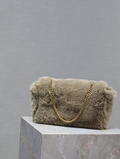 KATE SMALL BAG 22 IN ECRU BEIGE RABBIT FUR GOLD CHAIN