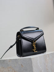 CASSANDRA MINI TOP HANDLE BAG 20 IN BLACK SMOOTH LAMBSKIN GOLD HARDWARE
