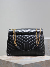 LOULOU LARGE 36 IN BLACK QUILTED CALFSKIN GOLD HARDWARE