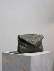 YSL 25S LOULOU PUFFER MINI 23 IN DARK OLIVE CALFSKIN GOLD HARDWARE