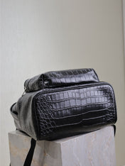 CITY BACKPACK 38 IN BLACK CROCODILE EMBOSSED CALFSKIN