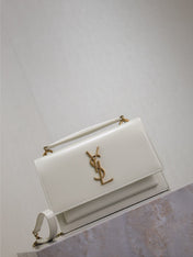 SUNSET SMALL BAG 19 IN WHITE CALFSKIN GOLD HARDWARE