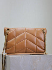YSL 25S LOULOU PUFFER MM 29 IN CARAMEL CALFSKIN GOLD HARDWRE