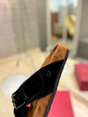 FUSSFRIEND BLACK SILK VELVET SLIDE SANDALS