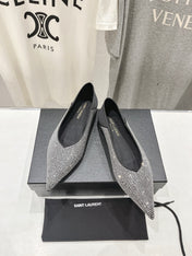 SL NOUR LEOPARD POINT TOE BALLET BLACK CRYSTAL SATIN