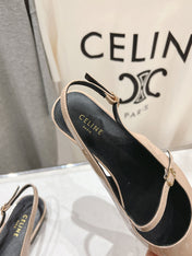JUDY FLAT SLINGBACK IN TAN BEIGE PATENT CALFSKIN