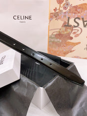 CELINE 25S BELT 25MM REVERSIBLE TRIOMPHE IN BLACK WHITE CALFSKIN 565542