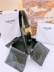 CELINE 25S TRIOMPHE BELT 25MM IN BLACK GLOSSY CALFSKIN GOLD HARDWARE 570968