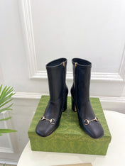 HORSEBIT ANKLE BOOTS 9.5CM IN BLACK SHEEPSKIN