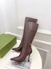 SIGNORIA KNEE BOOTS 4.5CM IN WALNUT BROWN CALFSKIN