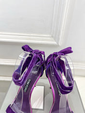 TOM FORD 26S HIGH-HEELED SANDALS 105 MM IN PURPLE FABRIC AND CALFSKIN