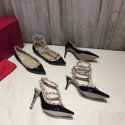 ROCKSTUD CAGED PUMP 65MM IN BLACK MIX LIGHT PINK PATENT CALFSKIN